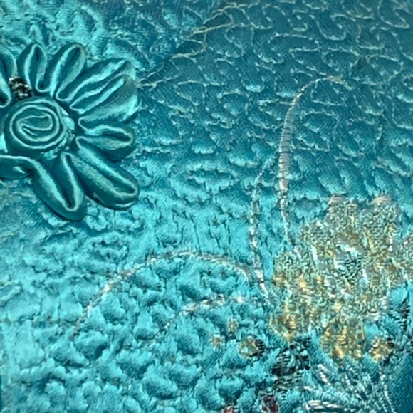 Antique Vintage Teal Satin Made in Hong Kong size 40 - Picture 2 of 10